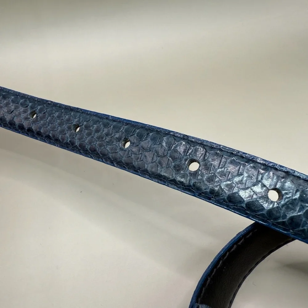 Vintage SHEKA by Faco Blue Genuine Snakeskin Belt Gold Buckle Made in Taiwan‎ 2X